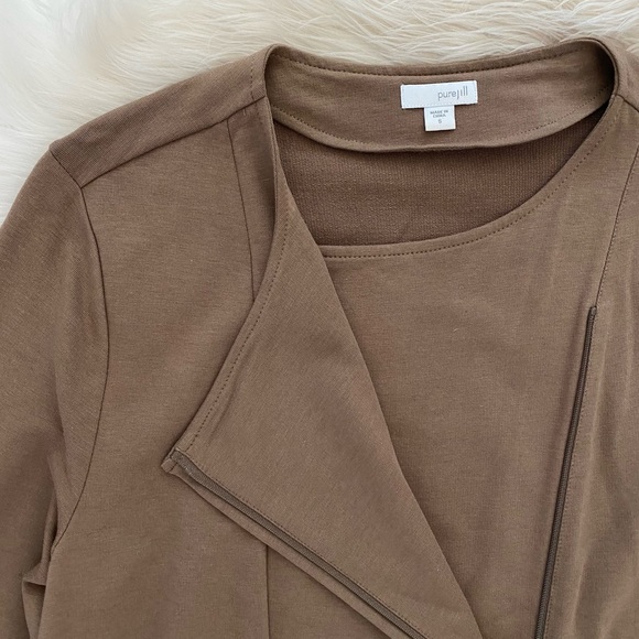 J. Jill Pure Jill Pima Cotton Tan Brown Longline 2 Way Asymmetrical Zip Jacket - Picture 3 of 11